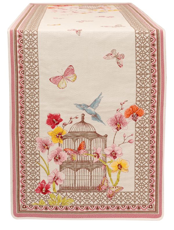 Tissus Toselli Jacquard takelis JARDIN Ecru Rose 170x50cm 