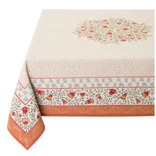 Tissus Toselli Jacquard staltiesė AUBRAC ecru orange 145 x 260 cm