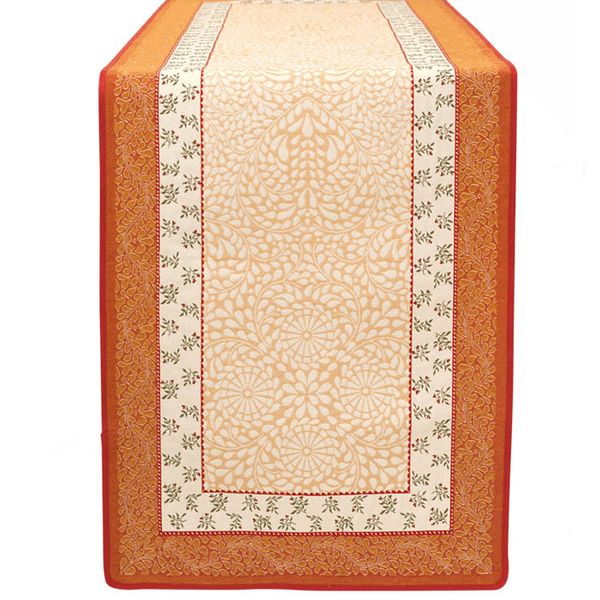 Tissus Toselli Jacquard takelis AUBRAC ecru orange 170 x 50 cm